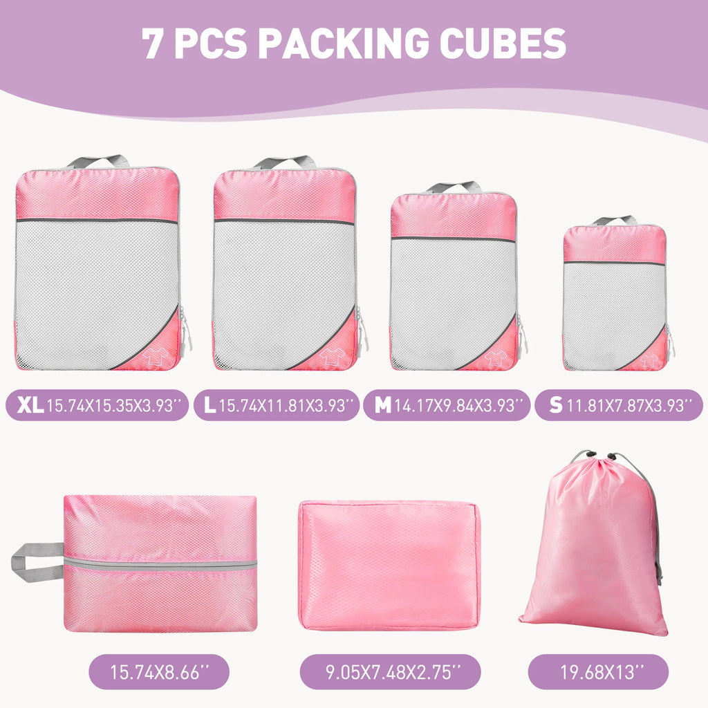 7 Set Compression Packing Cubes, Expandable Packing Organizers for Travel Accessories Luggage Suitcase Backpack