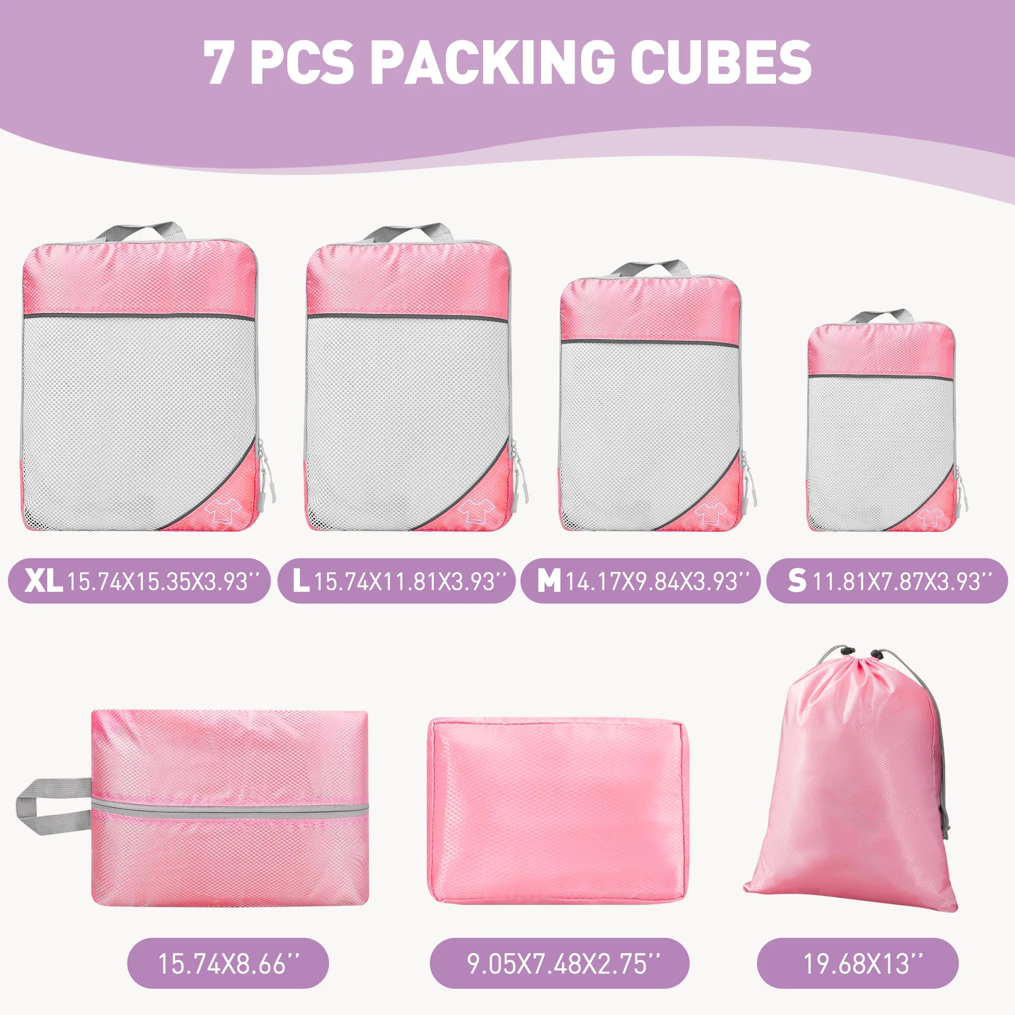 7 Set Compression Packing Cubes, Expandable Packing Organizers for Travel Accessories Luggage Suitcase Backpack