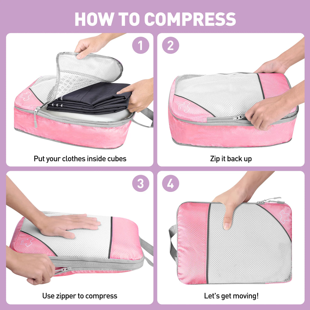 7 Set Compression Packing Cubes, Expandable Packing Organizers for Travel Accessories Luggage Suitcase Backpack