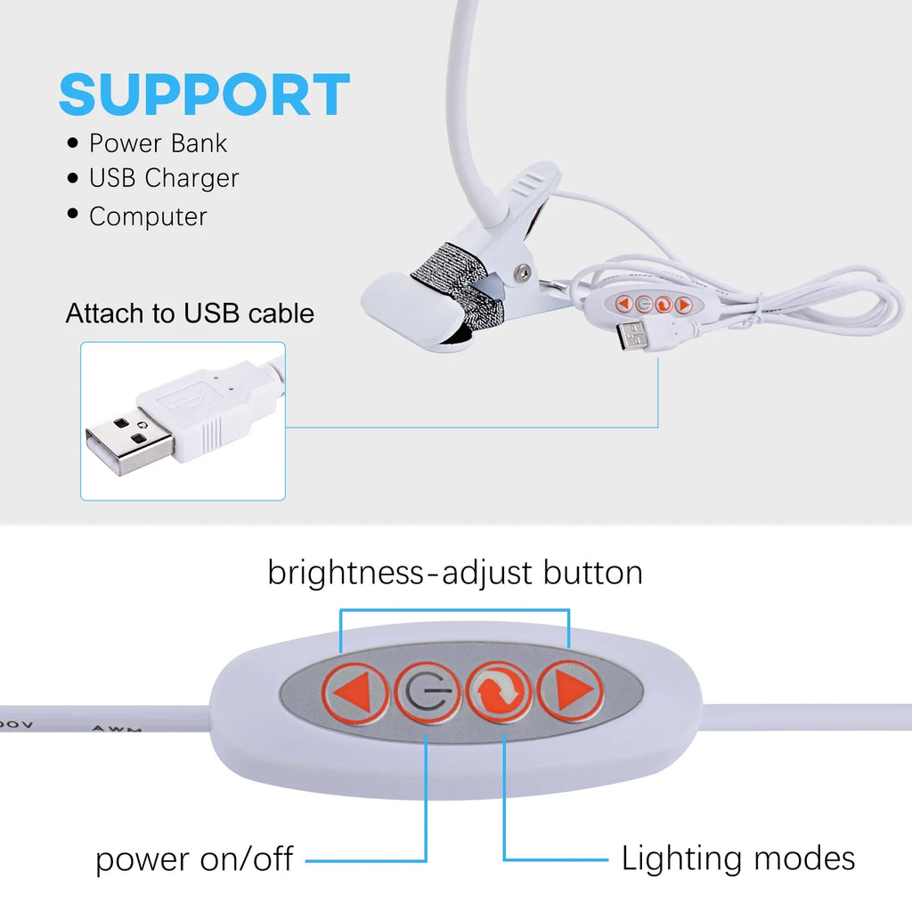 5W Adjustable Clamp Desk Lamp with Integrated USB Port