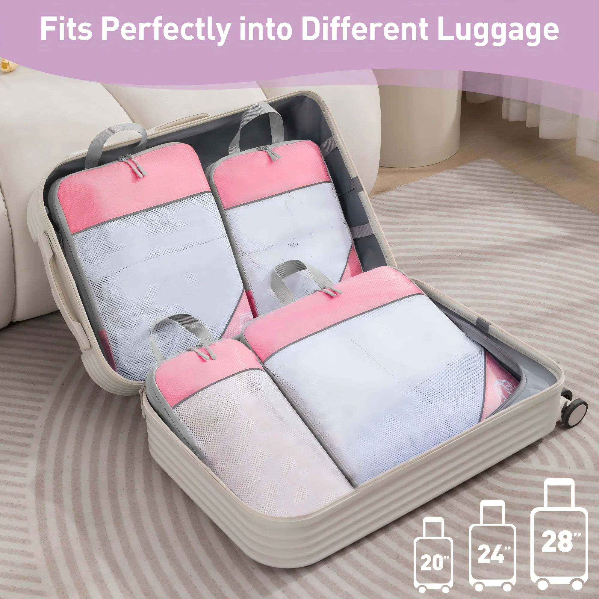 7 Set Compression Packing Cubes, Expandable Packing Organizers for Travel Accessories Luggage Suitcase Backpack