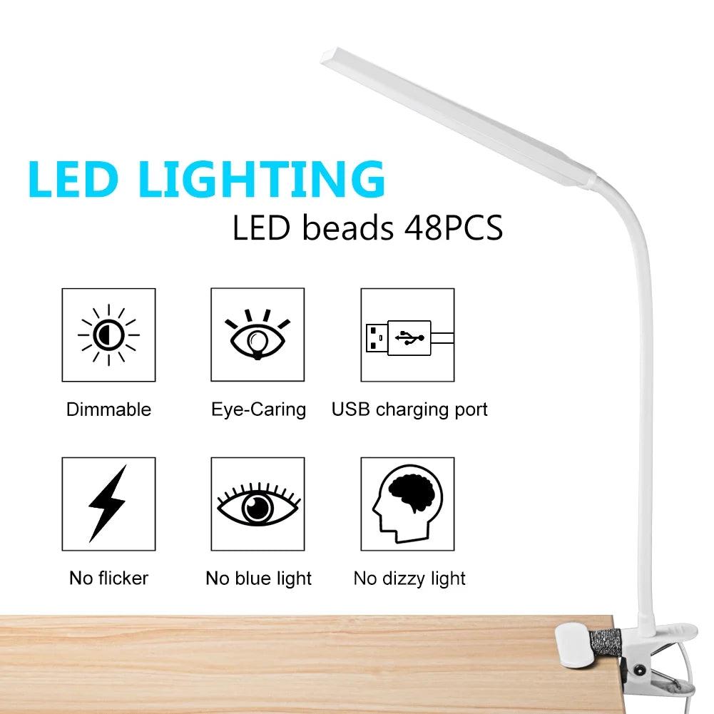 5W Adjustable Clamp Desk Lamp with Integrated USB Port