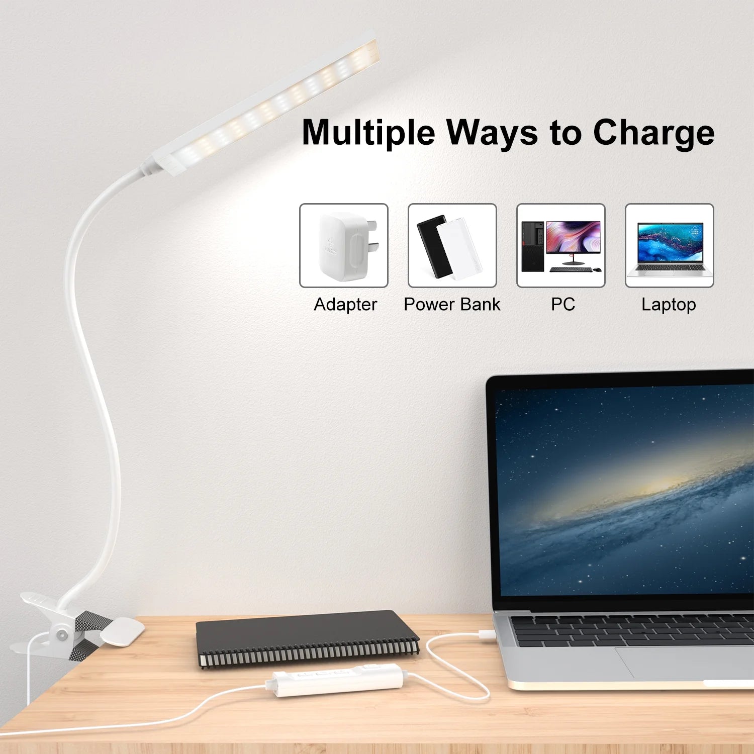 5W Adjustable Clamp Desk Lamp with Integrated USB Port