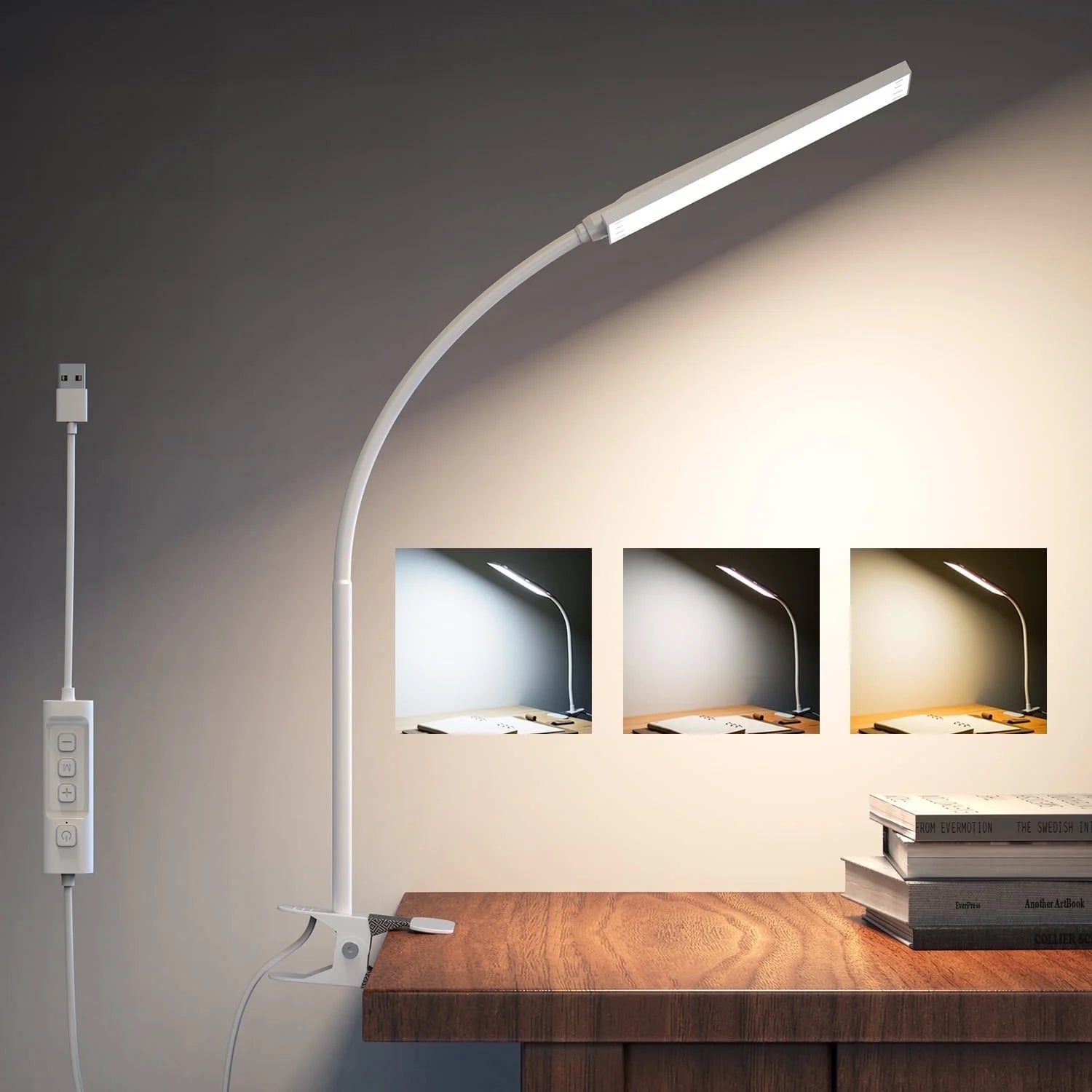 5W Adjustable Clamp Desk Lamp with Integrated USB Port