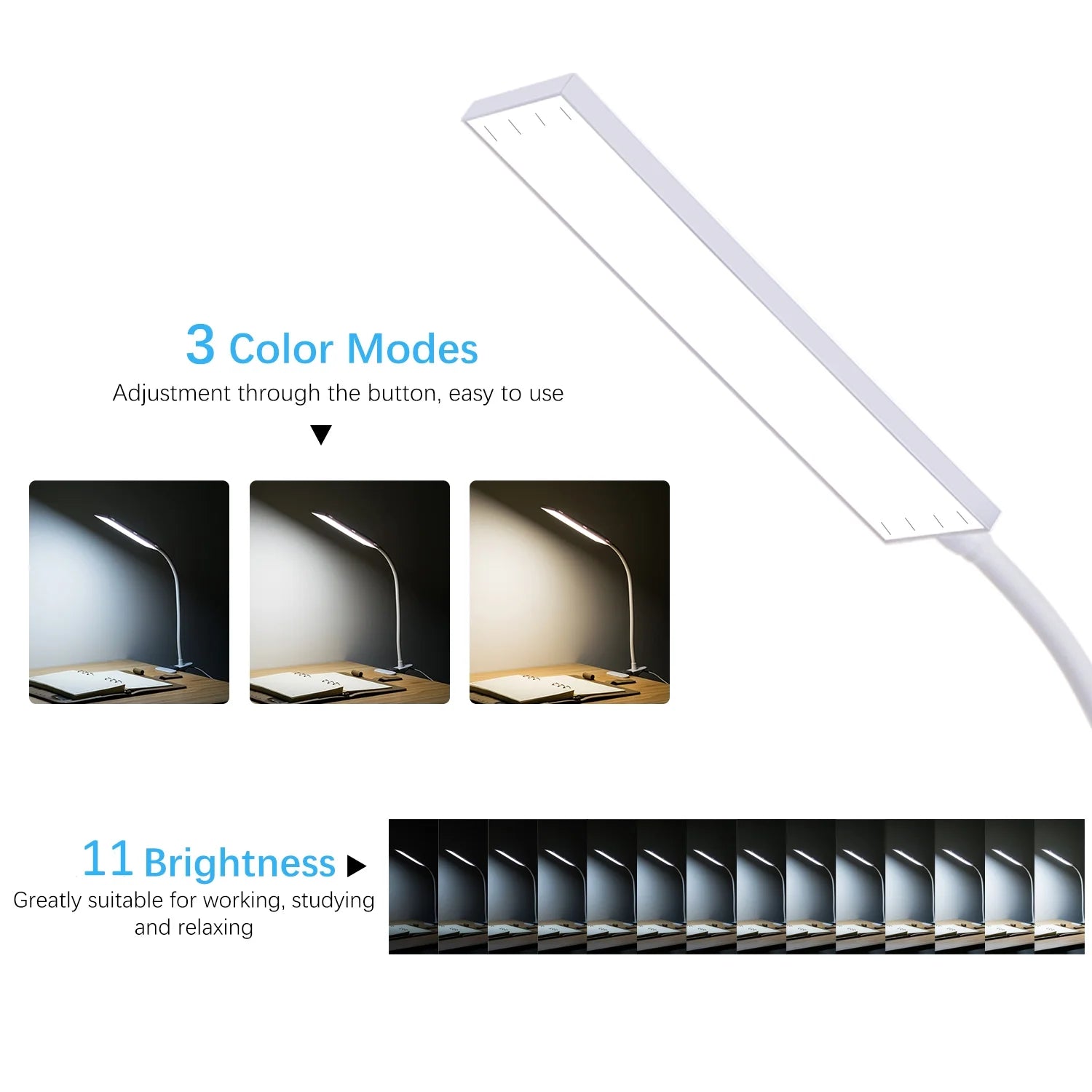 5W Adjustable Clamp Desk Lamp with Integrated USB Port