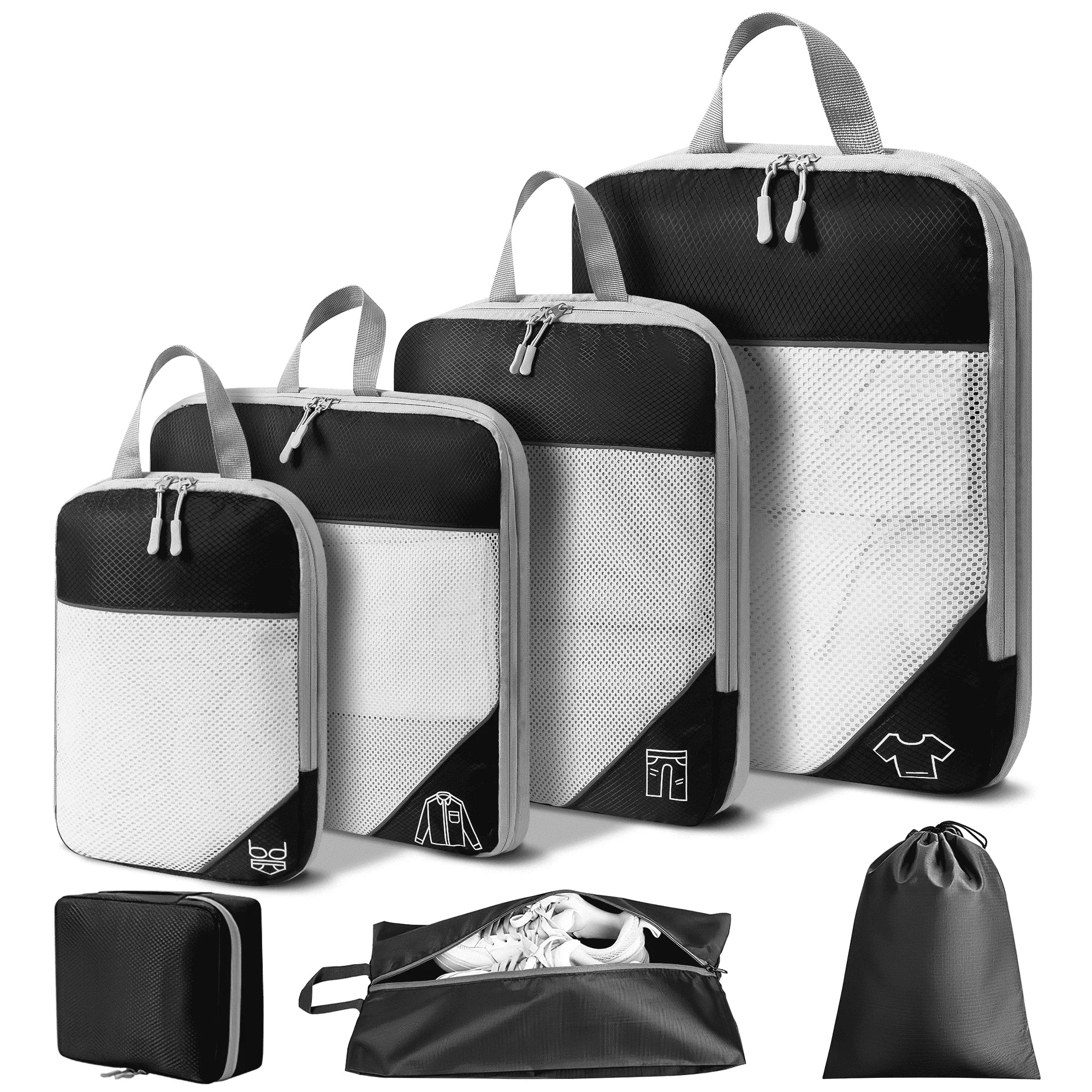 7 Set Compression Packing Cubes, Expandable Packing Organizers for Travel Accessories Luggage Suitcase Backpack
