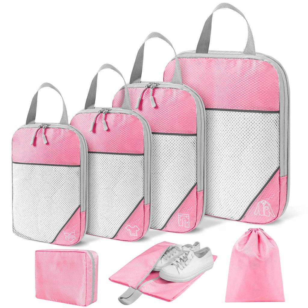 7 Set Compression Packing Cubes, Expandable Packing Organizers for Travel Accessories Luggage Suitcase Backpack