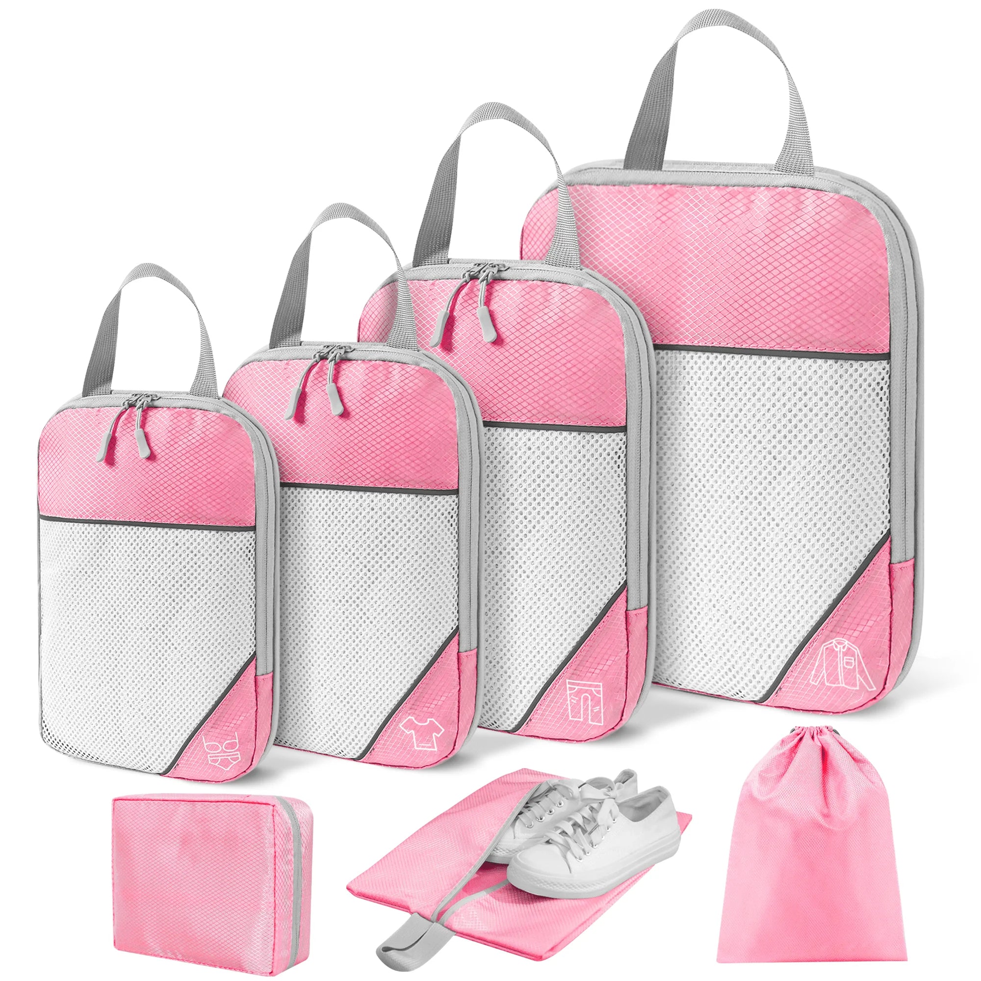 7 Set Compression Packing Cubes, Expandable Packing Organizers for Travel Accessories Luggage Suitcase Backpack, Black