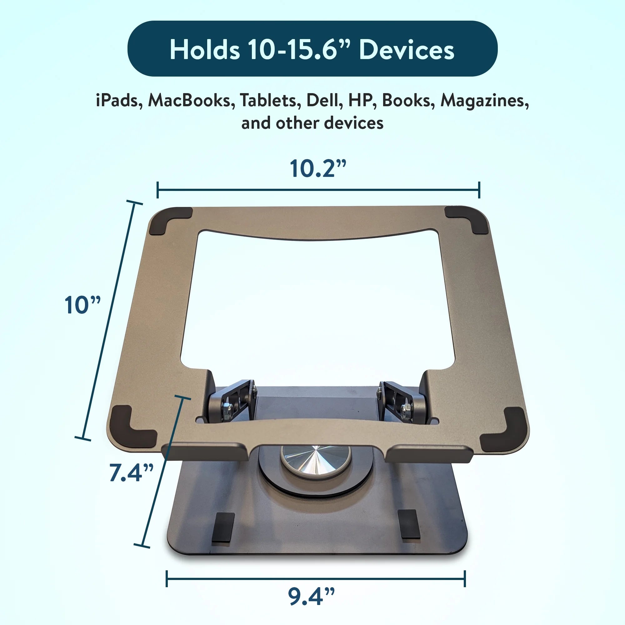 Swivel Laptop Stand for Desk – Adjustable Laptop Riser with 360° Rotation, Height & Tilt, Vented Metal Cooling Panel, Portable Folding Stand (Spacegray)