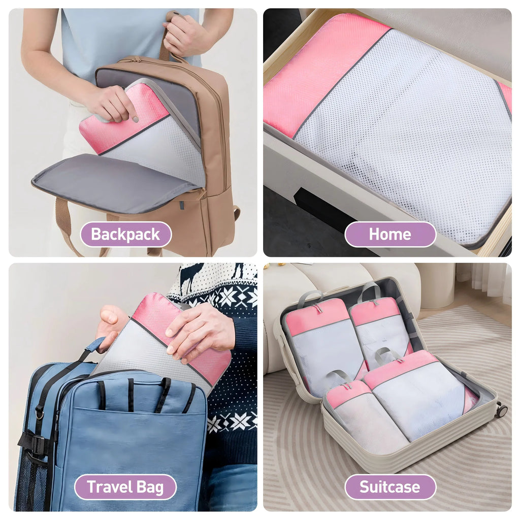 7 Set Compression Packing Cubes, Expandable Packing Organizers for Travel Accessories Luggage Suitcase Backpack