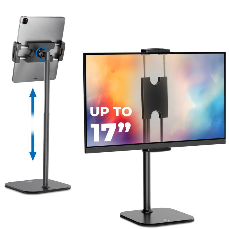 Cooper Cases Tabstand - Height Adjustable Ipad/Tablet/ Portable Monitor Holder, Fits up to 17" Devices, 360° Rotate & Tilt, 4.4Lb Holding Strength, Portable for Ipad Pro, Mini, Air