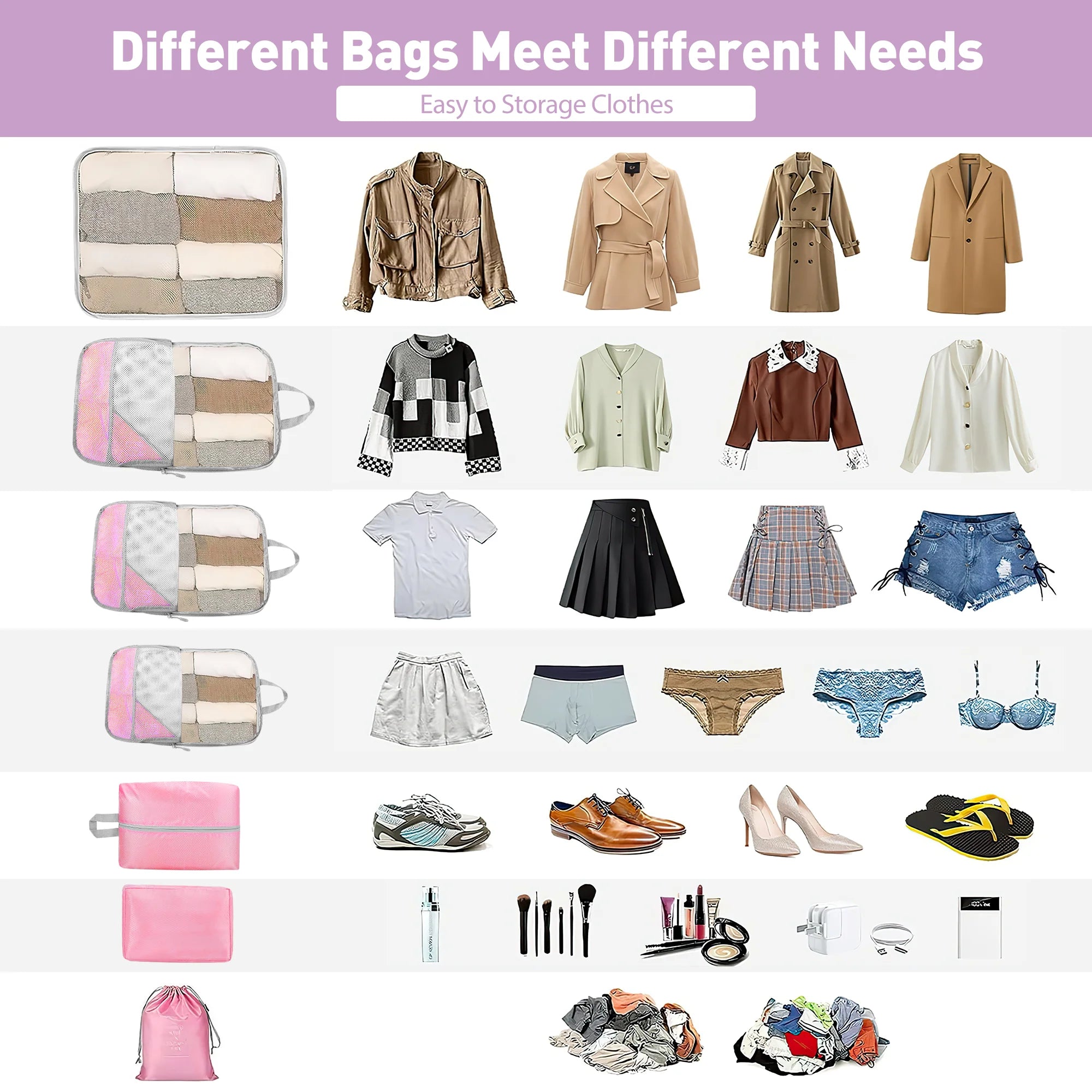 7 Set Compression Packing Cubes, Expandable Packing Organizers for Travel Accessories Luggage Suitcase Backpack