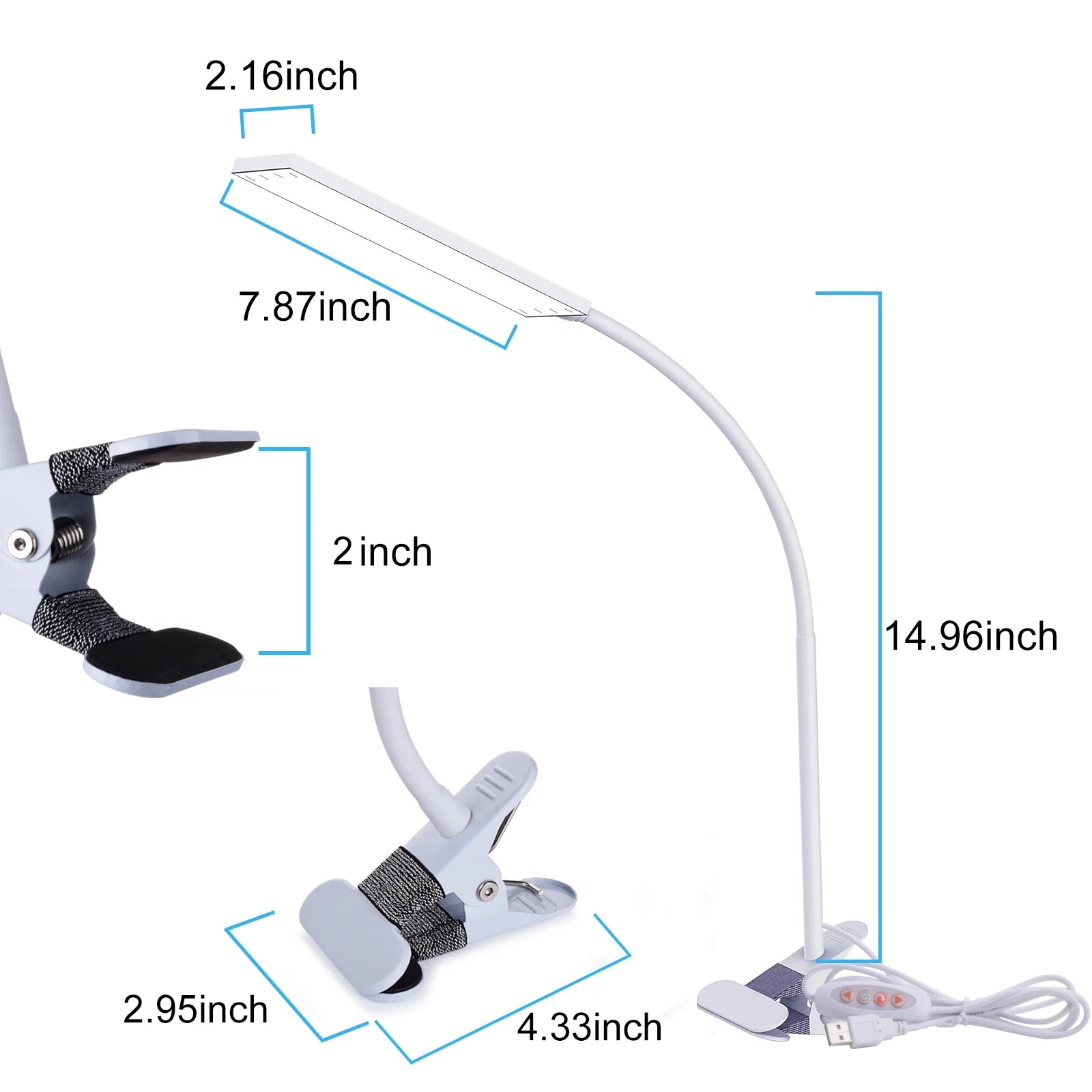 5W Adjustable Clamp Desk Lamp with Integrated USB Port