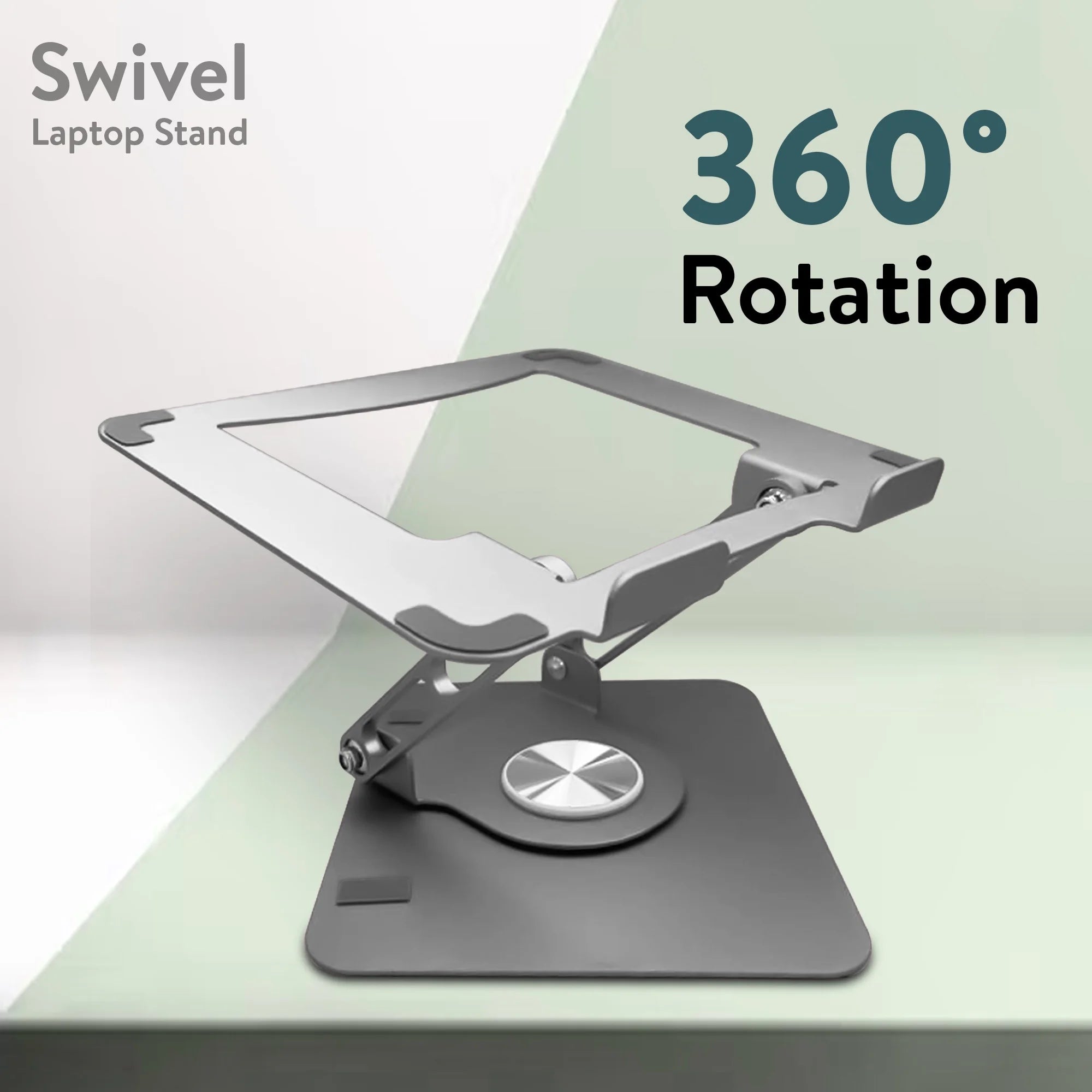 Swivel Laptop Stand for Desk – Adjustable Laptop Riser with 360° Rotation, Height & Tilt, Vented Metal Cooling Panel, Portable Folding Stand (Spacegray)